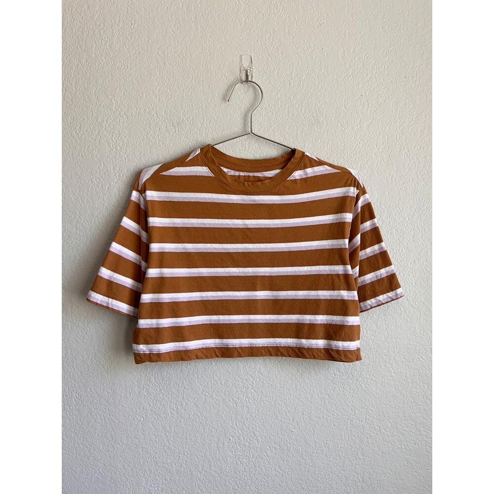BDG Stripe Boyfriend Cropped Boxy Tee in Brown Size XS